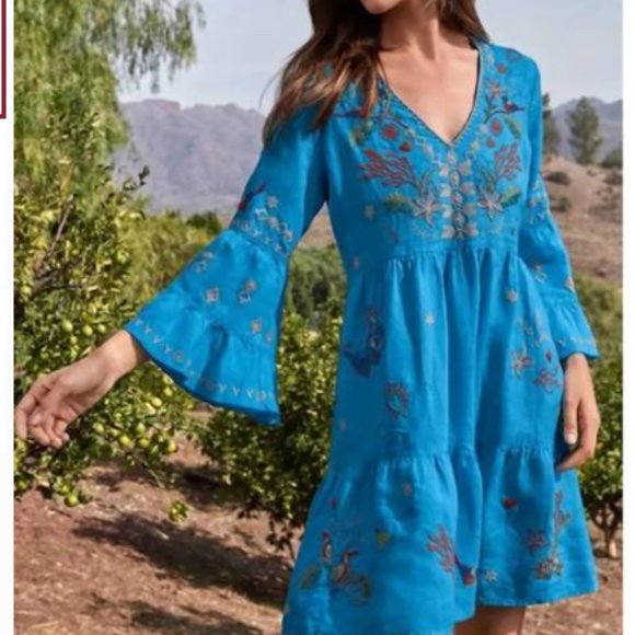 Johnny Was Zoe Easy Tiered Dress Azure Blue XXS